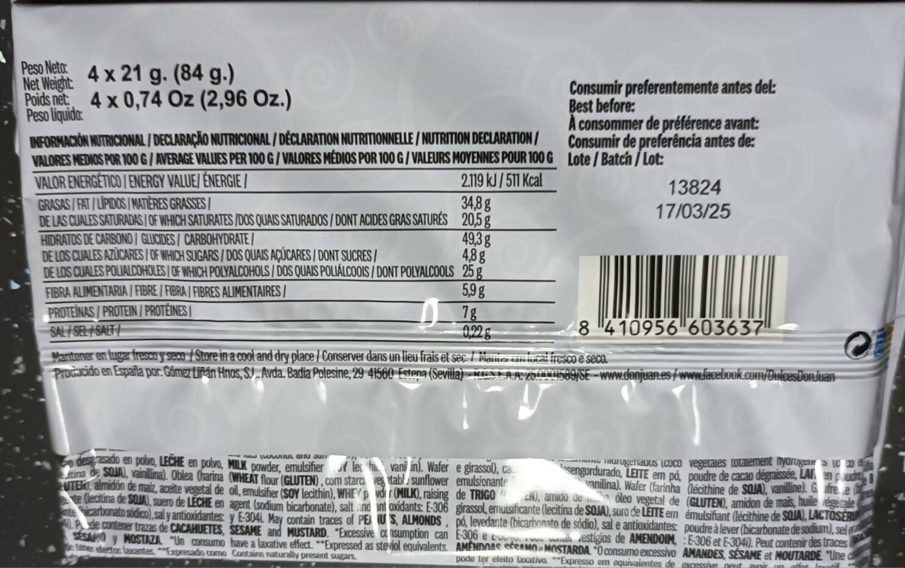 Galletas Chocolate Funbar Pack sin Azúcar 18 Unidades de 84gr - 2